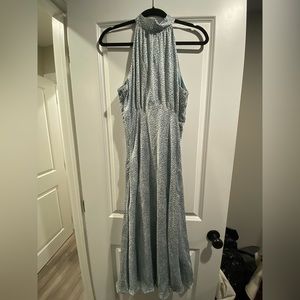 Aqua/teal and white patterned halter midi